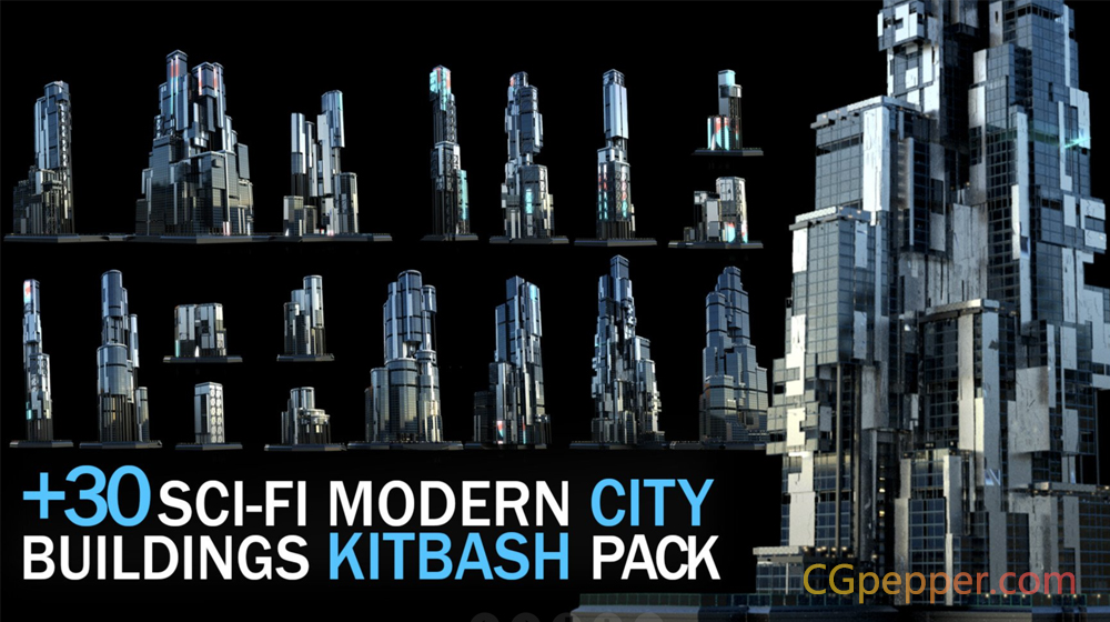 科幻现代城市建筑 Kitbash 包