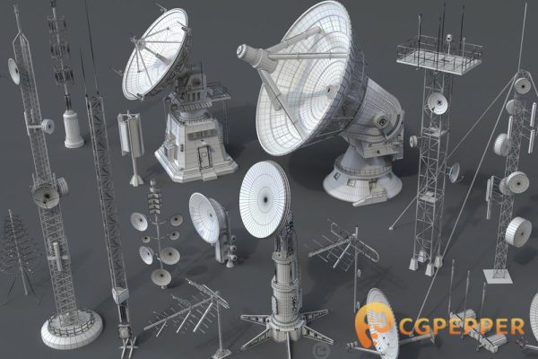 天线3D模型无线通信设备—Antennas – 20 pieces