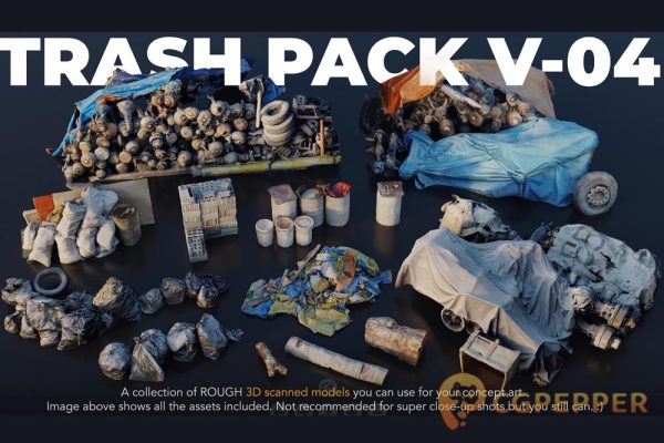 垃圾堆废品3D模型 ArtStation – Trash Pack Vol. 01-04 – 3D Scanned Kitbash Assets (FBX/OBJ/Blender格式)