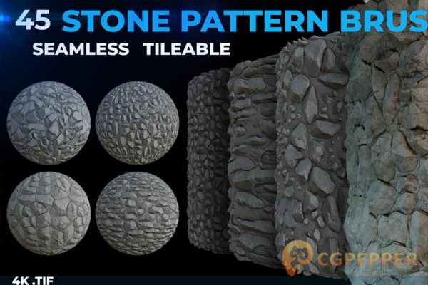 石头纹理贴图素材 ArtStation – 45 Stone Pattern Brush