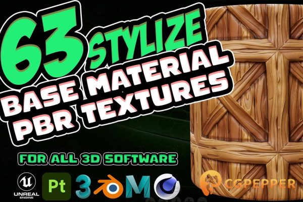 墙面金属地面木头冰块风格化贴图材质预设 ArtStation – 63 Stylized Base Material +PBR Texture