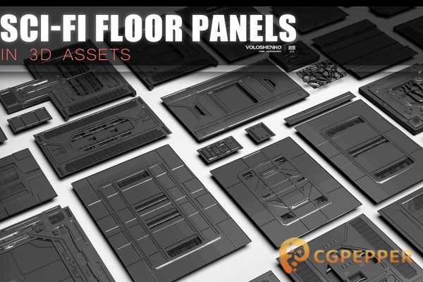 科幻地板面板3D模型—Sci-fi floor Panels KitBash 50 assets