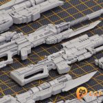 24 支科幻步枪手枪狙击枪3D模型—Mech Warrior Hard Surface Kitbash 4 of 20 by Oleg Ushenok