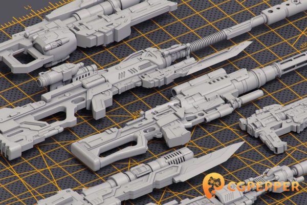 24 支科幻步枪手枪狙击枪3D模型—Mech Warrior Hard Surface Kitbash 4 of 20 by Oleg Ushenok