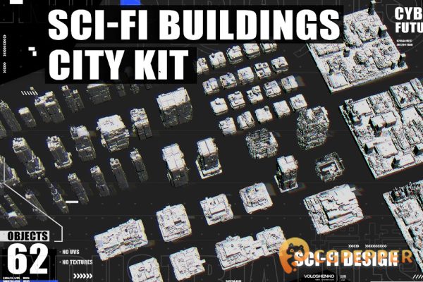科幻城市建筑3D模型 ArtStation – Sci-Fi Building City Kit (FBX+MAX格式)