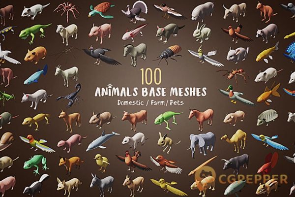 100个动物基础低多边形网格3D模型-100 Animals Base Meshes (Blender格式)