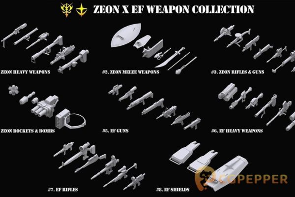 高达吉翁 X 地球联邦武器3D模型-Gundam Zeon X Earth Federation Weapon Collection (FBX-OBJ-MAX)