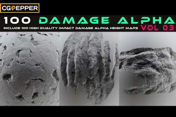 100张墙面裂纹贴图素材第三套 Artstation – 100 Damage Alpha Vol.03