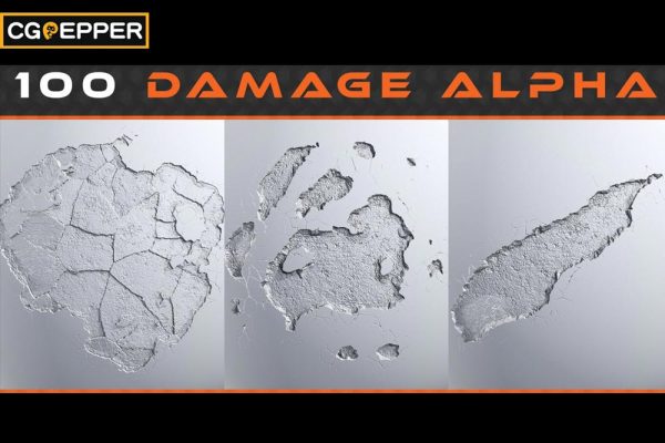 100张墙面裂纹贴图素材 Artstation – 100 Damage Alpha Vol.01