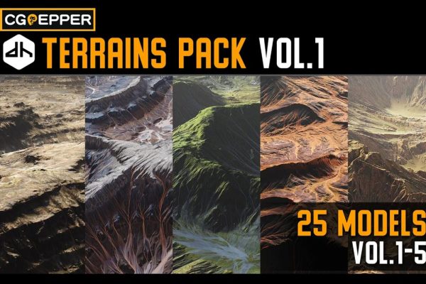25个自然峡谷地形3D模型 Artstation – Terrains Pack Vol.1 (FBX/OBJ格式)