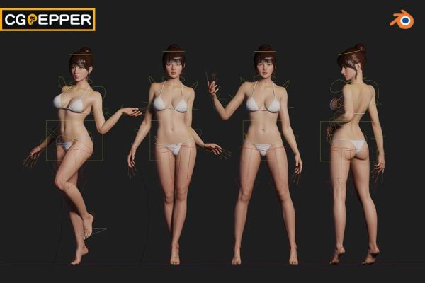 Blender女性角色绑定3D模型 Joy Asian Female Rigged v1.4