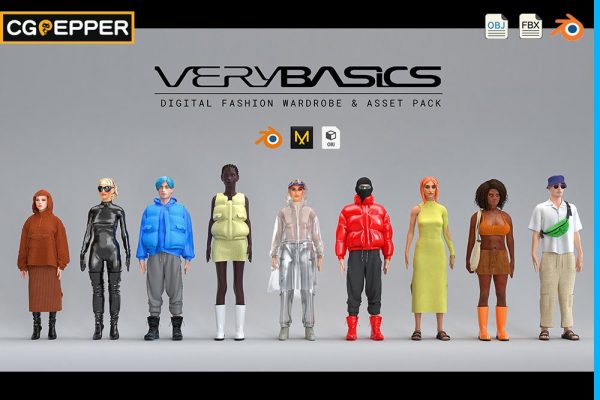 blender三维人物服装配饰3D模型 Digital Fashion VERYBASICS – VirtualWardrobe & Asset Pack (Blender & Marvelous Designer)